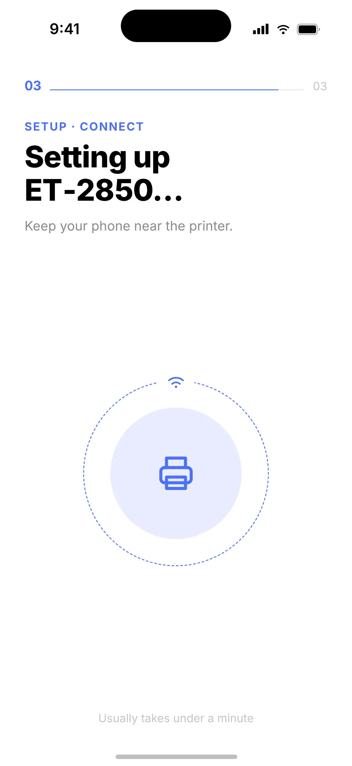 Printer setting up the selected printer over Wi-Fi